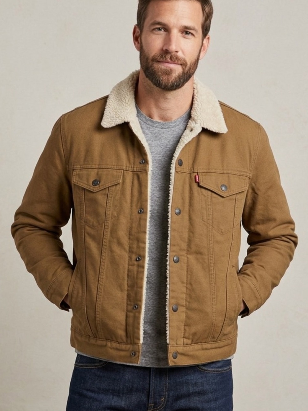 Levi's Type 3 Canvas Sherpa Trucker Jacket Brown Size L